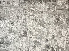 "Crossroads", urban landscape line etching print, Times Square, New York.