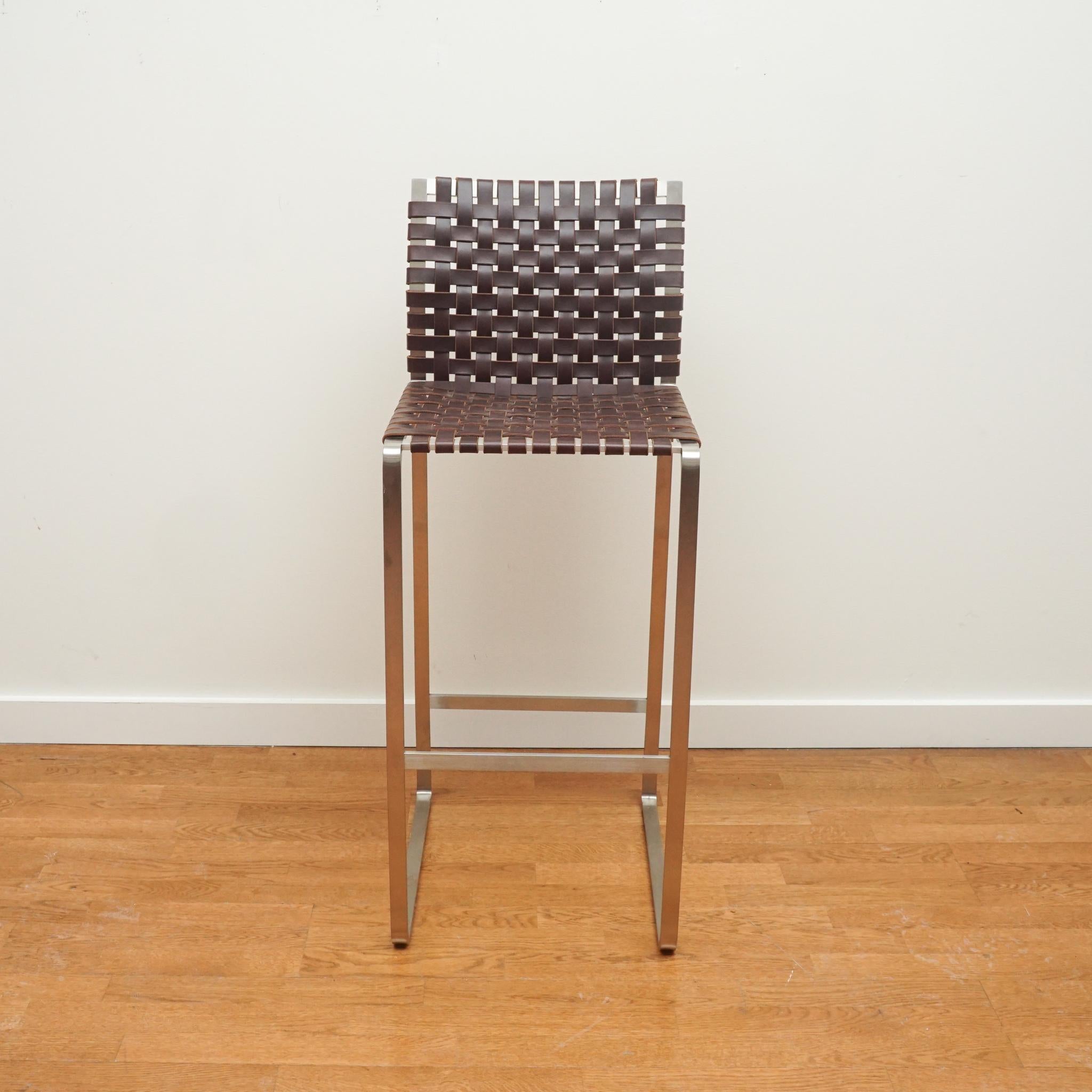 Mark Albrecth High Back Woven Leather Bar Stool For Sale 1