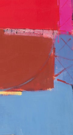 British large contemporary abstract landscape painting with strong reds and pink