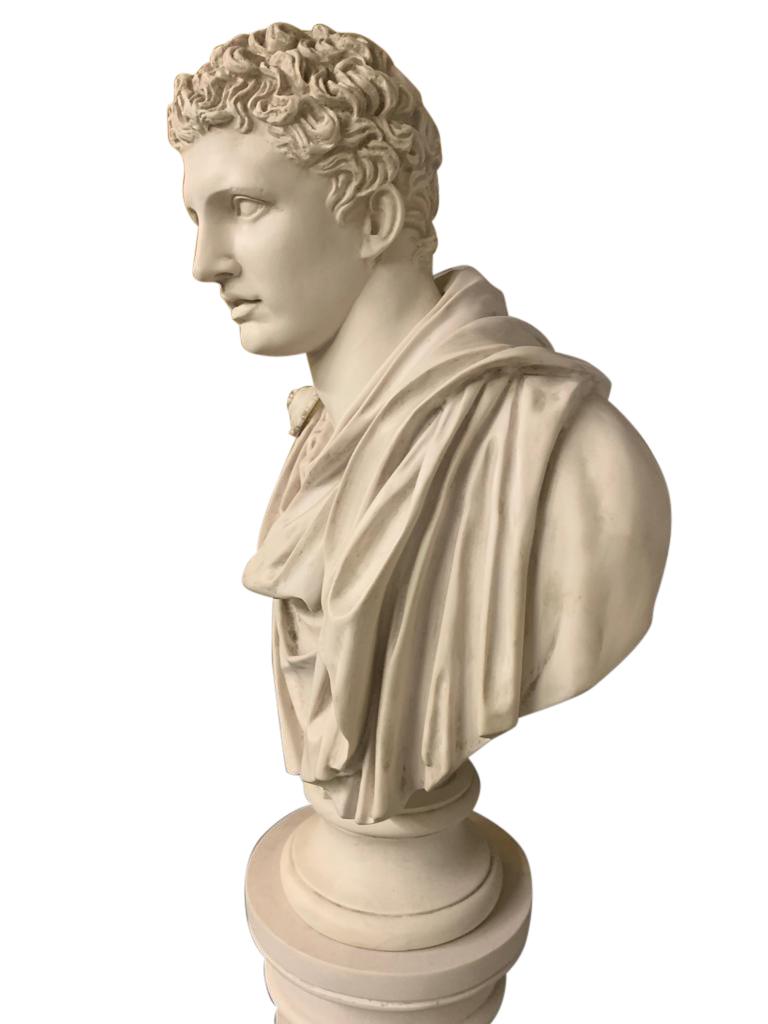 Classical Roman Mark Antony Bust Sculpture and Column, 20th Century For Sale