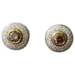 Mark Areias Handmade Fancy Yellow & White Diamond Square Halo Earrings