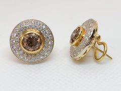 Mark Areias J. Handmade Brown & White Diamond Pave Halo Earrings