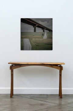 Byway - vert, marron, figuratif abstrait, paysage, photographie sur dibond