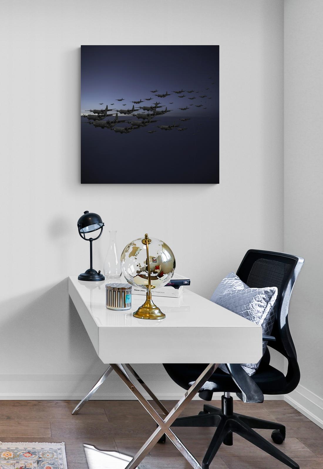 Murmuration - blue, black, aircraft, surrealist, photography on dibond For Sale 2