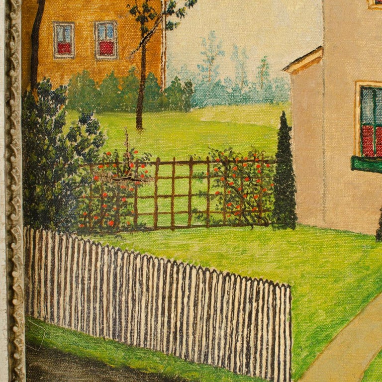 Mark Baum (POLISH , 1903-1997) House Next Door - Oil on canvas, signed lower left - Beige house with White picket fence.
