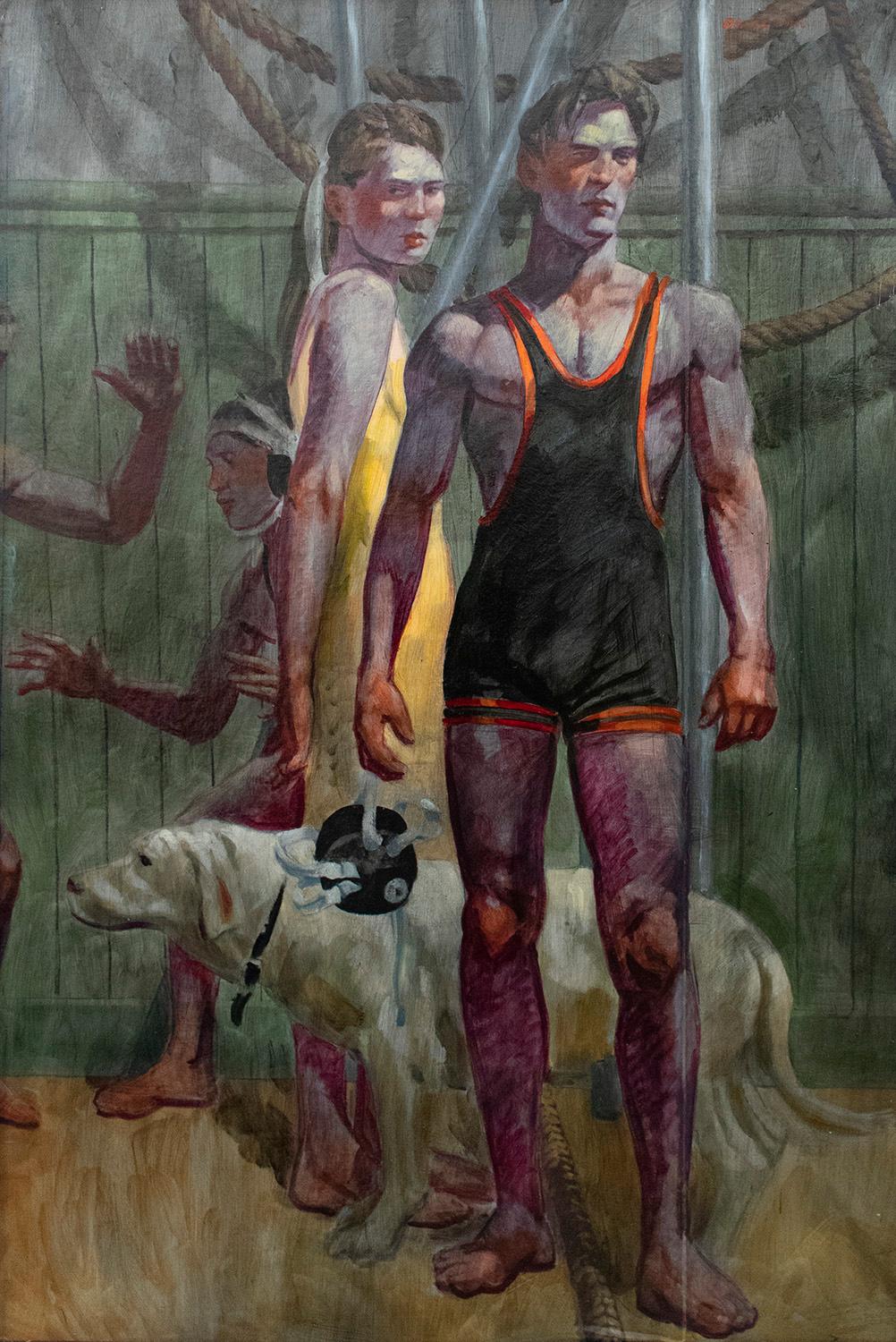 A Wrestler, His Girlfriend, Their Dog (Figurative Oil of Athletes by Mark Beard)