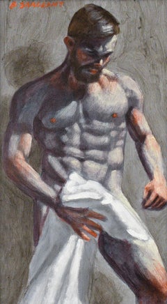 Après la Bath (peinture figurative académique de Mark Beard en tant que Bruce Sargeant) 