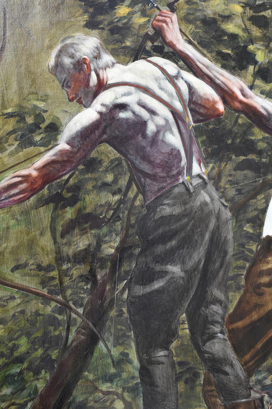 Archers: Akademisches figuratives Gemälde von zwei Männern bei der Bogenjagd von Mark Beard im Angebot 2