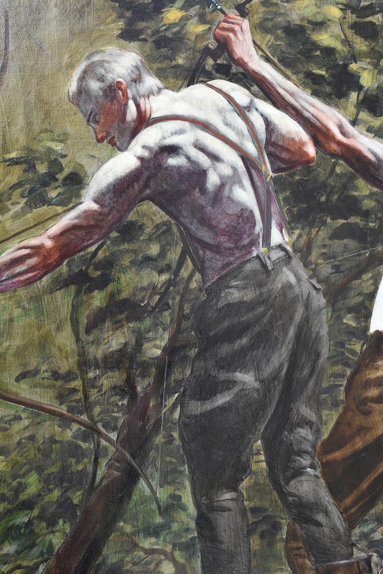 Archers: Academic Figurative Painting of Two Men Bow Hunting by Mark Beard For Sale 2