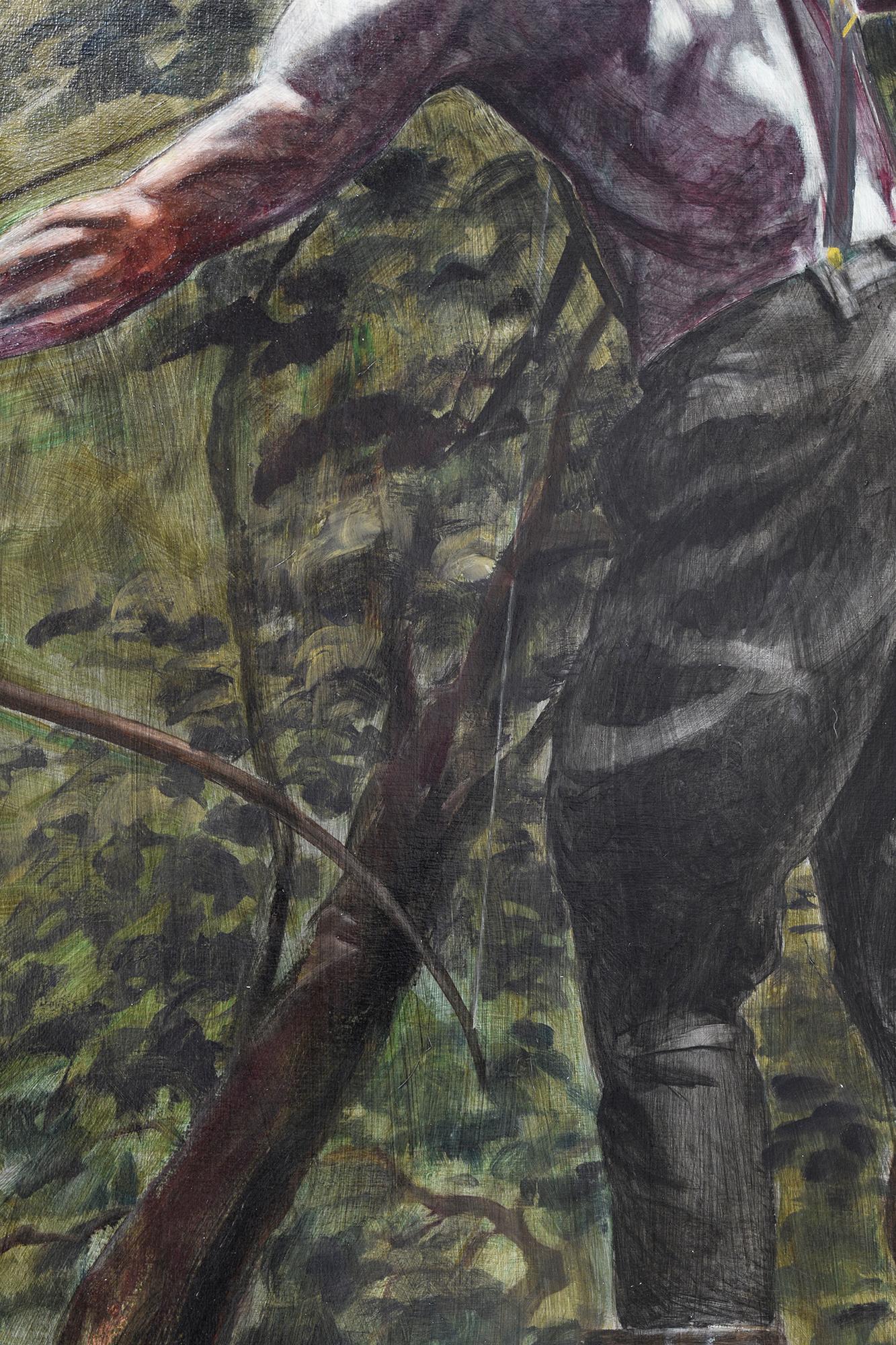 Archers : Peinture figurative académique représentant deux hommes chevauchant un nœud par Mark Beard en vente 3