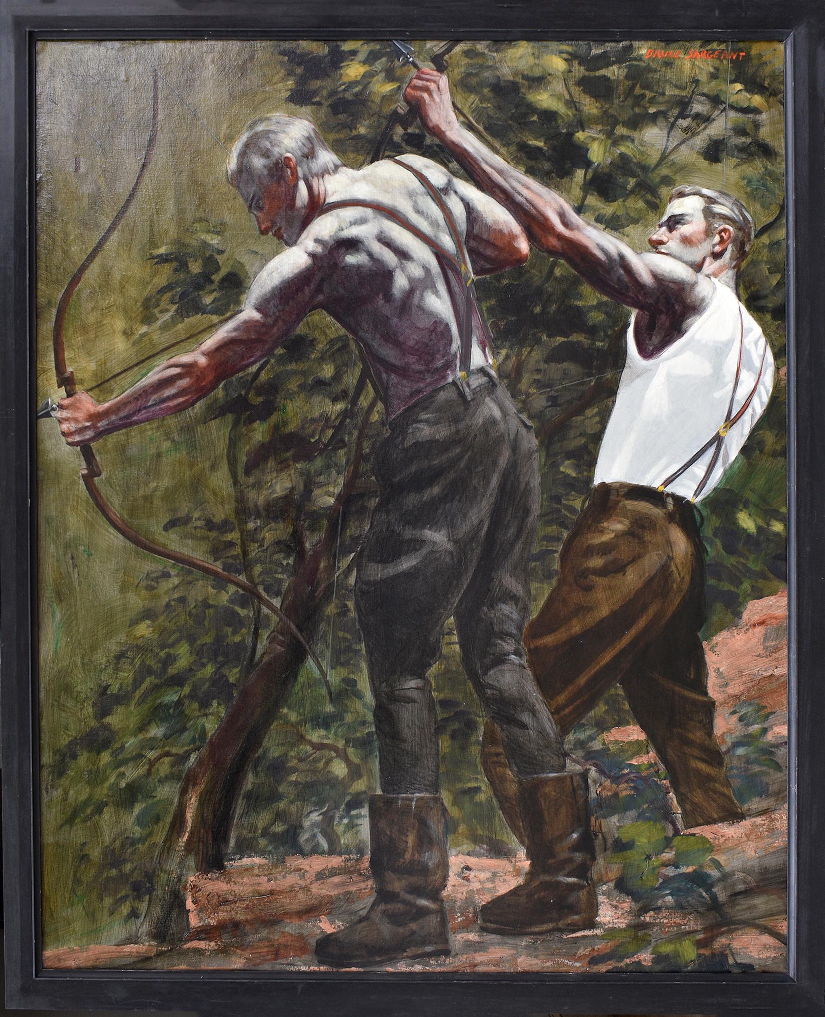 Archers: Academic Figurative Painting of Two Men Bow Hunting by Mark Beard