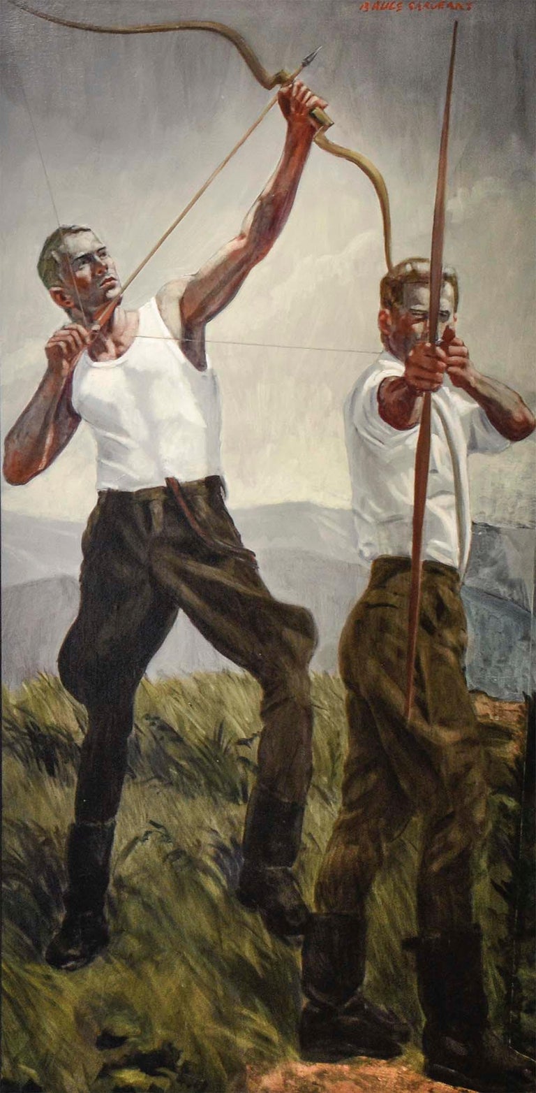 Archers: Figurative Painting of Two Sporting Men by Mark Beard, Bruce Sargeant For Sale 1