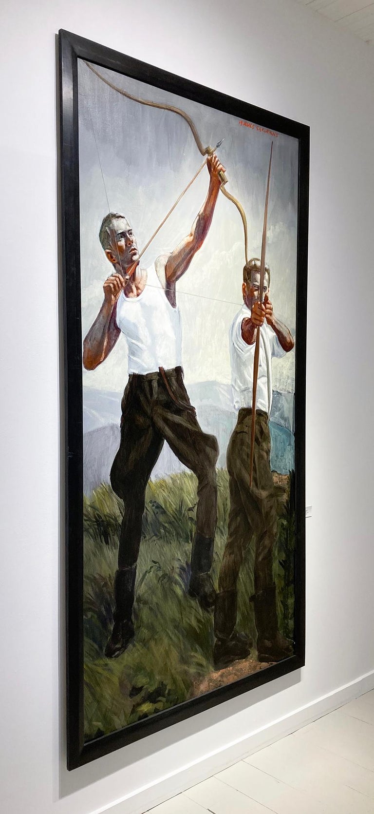 Archers: Figurative Painting of Two Sporting Men by Mark Beard, Bruce Sargeant For Sale 2
