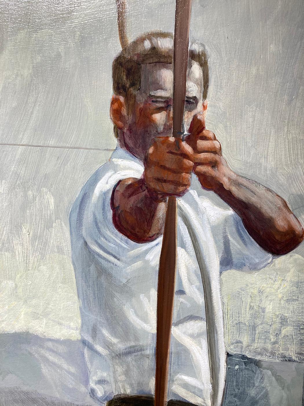 Archers: Figurative Painting of Two Sporting Men by Mark Beard, Bruce Sargeant For Sale 4