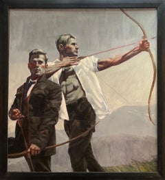 Archers II: Academic Figurative Painting of Two Men Bow Hunting by Mark Beard