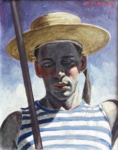 Boris as a Gondolier (Figurative Portrait Painting on Canvas of a Young Man) 