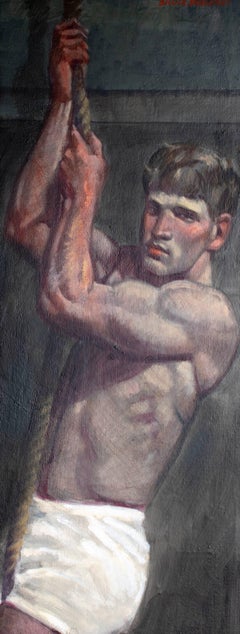 Used Boy on Rope II (Large Figurative Painting on Canvas of an Athlete on a Rope)