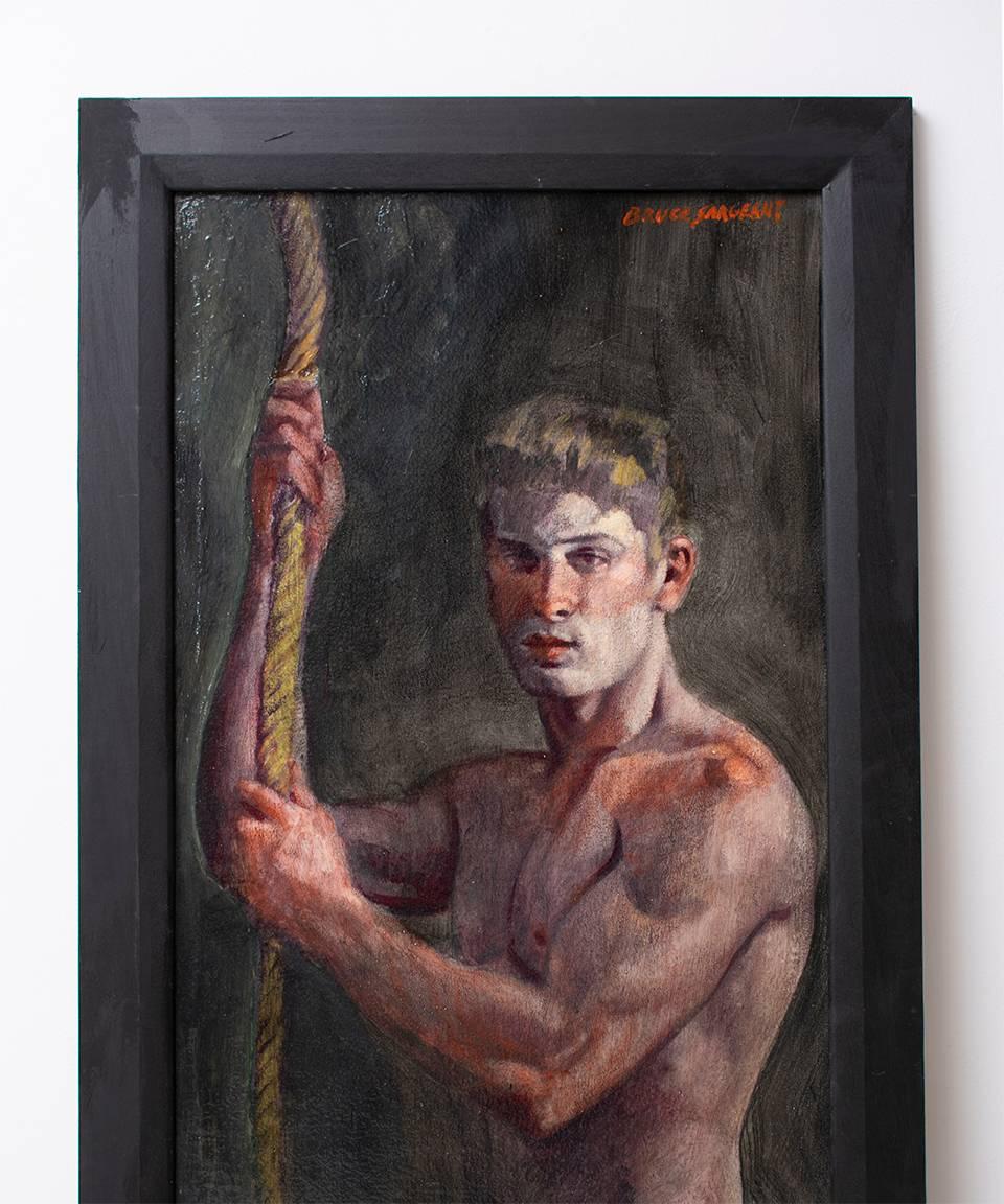 Boy on Rope III (Large Figurative Painting on Canvas of an Athlete on a Rope) 1