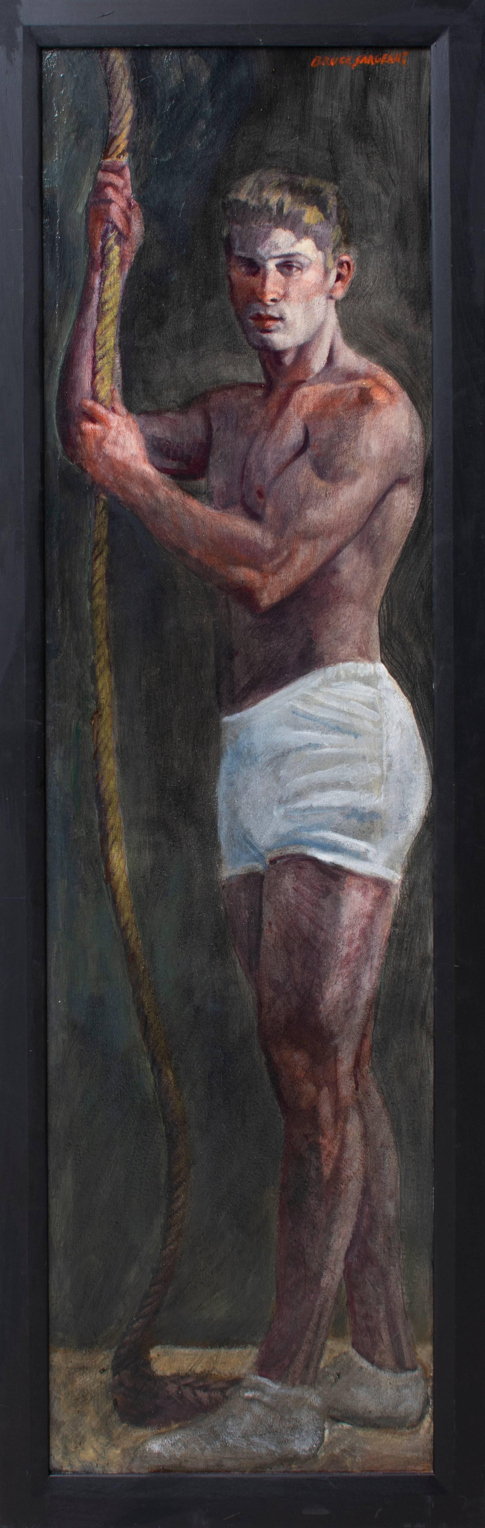 Boy on Rope III (Large Figurative Painting on Canvas of an Athlete on a Rope) 3