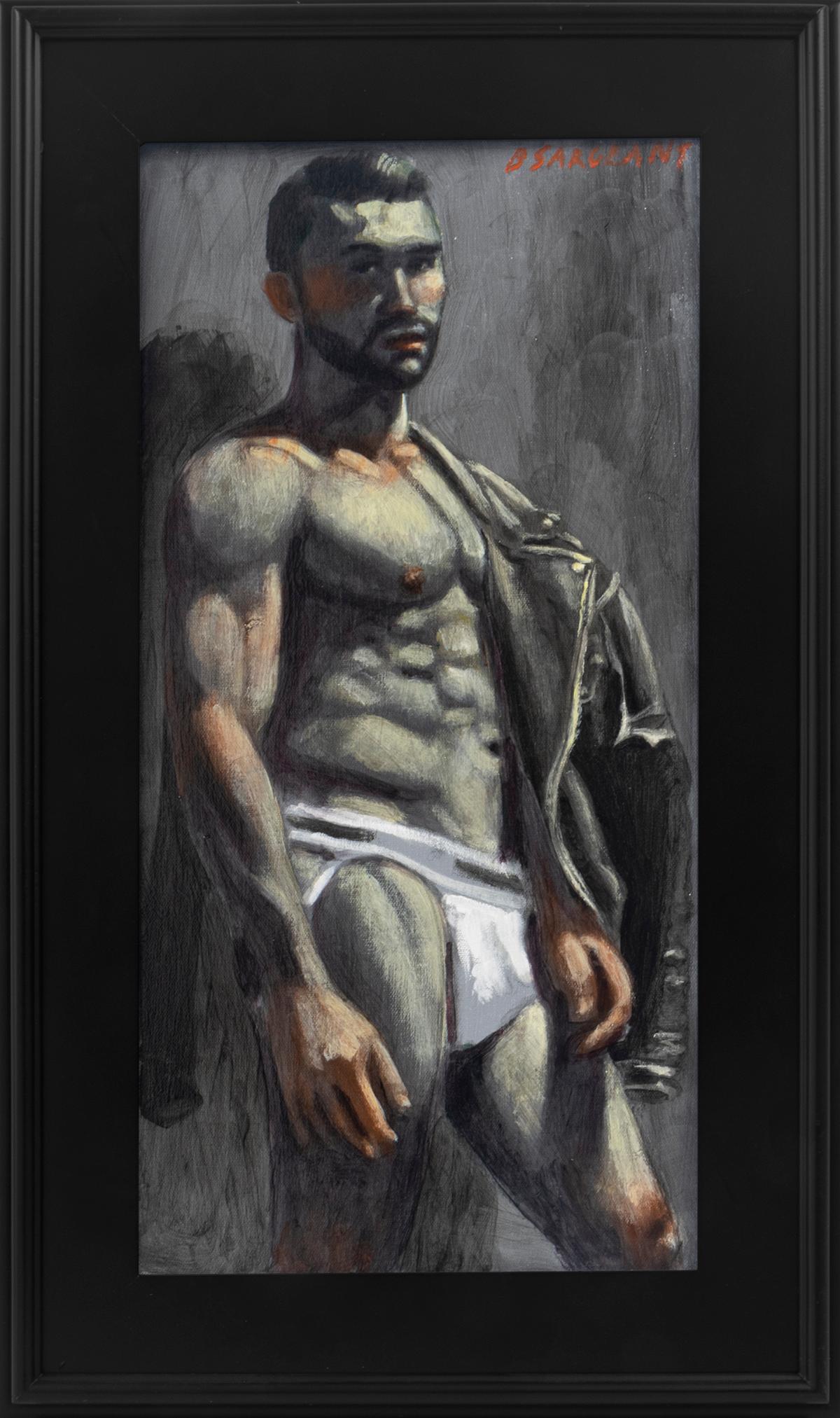 Mark Beard Portrait Painting – [Bruce Sargeant (1898-1938)] Christopher Posing mit Lederjacke 