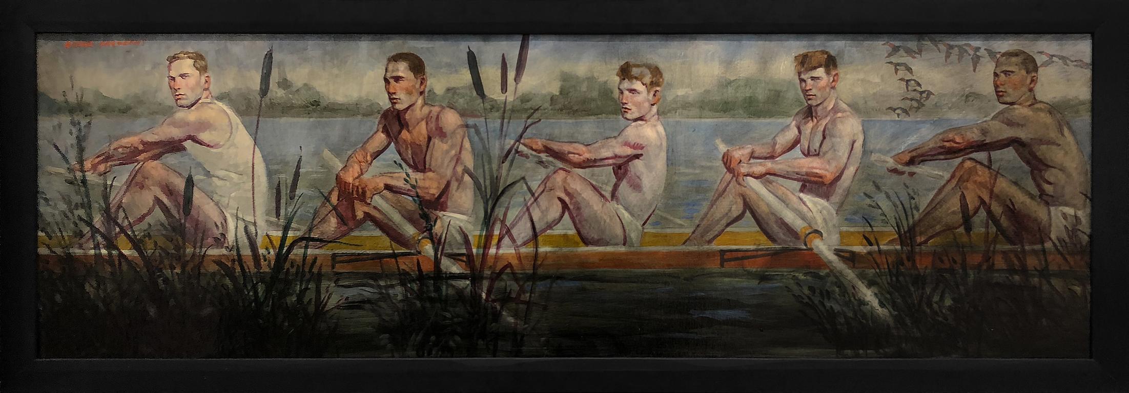 Mark Beard Portrait Painting - [Bruce Sargeant (1898-1938)] Five Rowers Gliding Through Cattails