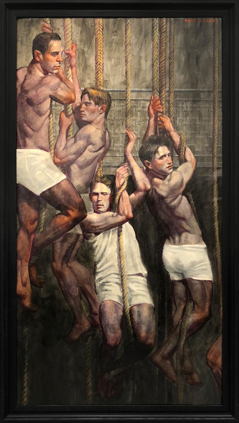 Mark Beard Figurative Painting - [Bruce Sargeant (1898-1938)] Four Gymnasts on Ropes Listening to Coach