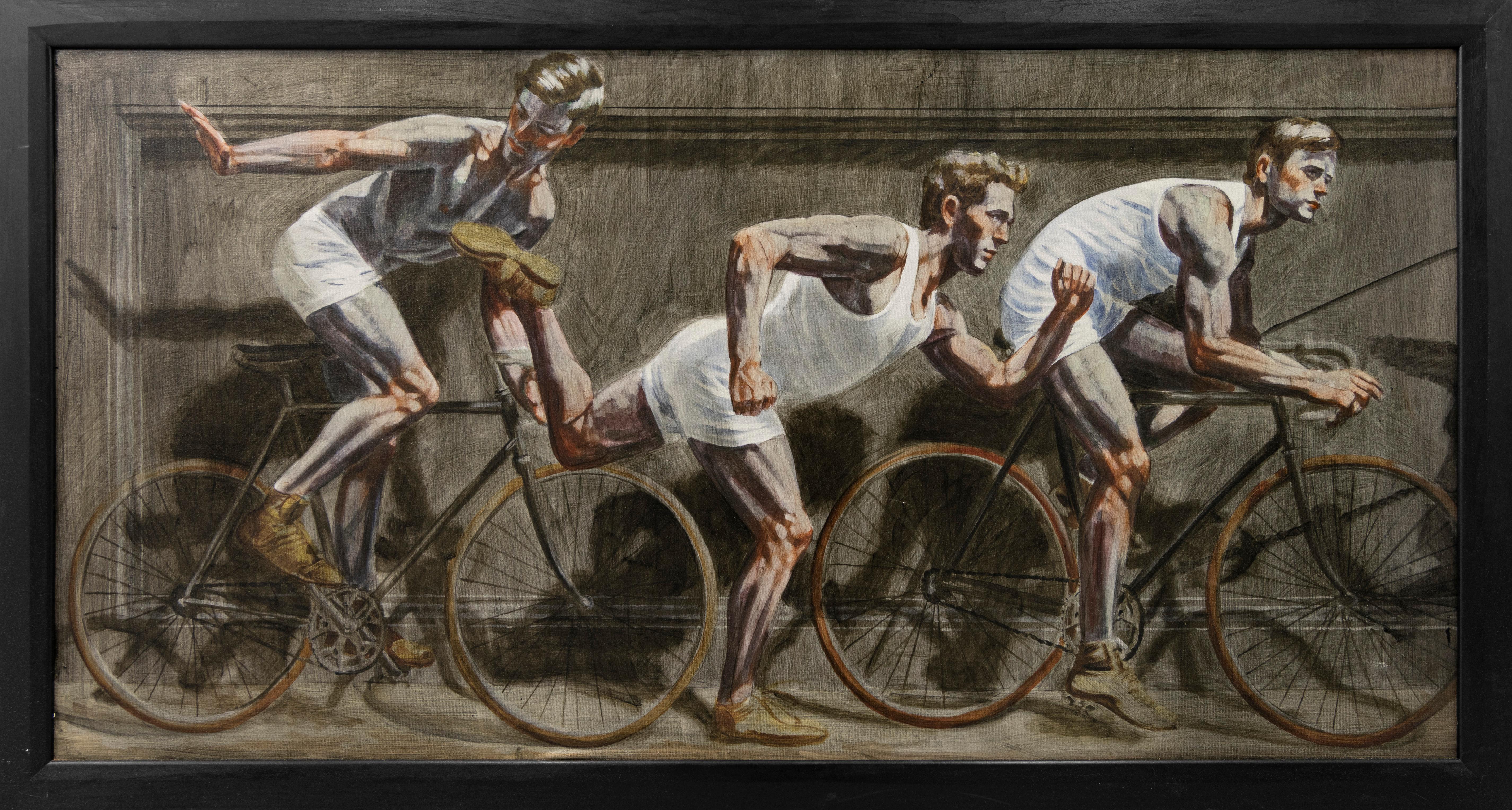 [Bruce Sargeant (1898-1938)] Frieze with One Runner Flanked by Two Bicyclists - Painting by Mark Beard