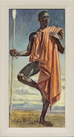 [Bruce Sargeant (1898-1938)] Hombre con lanza y capa naranja, pintura figurativa