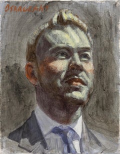 [Bruce Sargeant (1898-1938)] Ritratto con cravatta blu e camicia bianca, dipinto