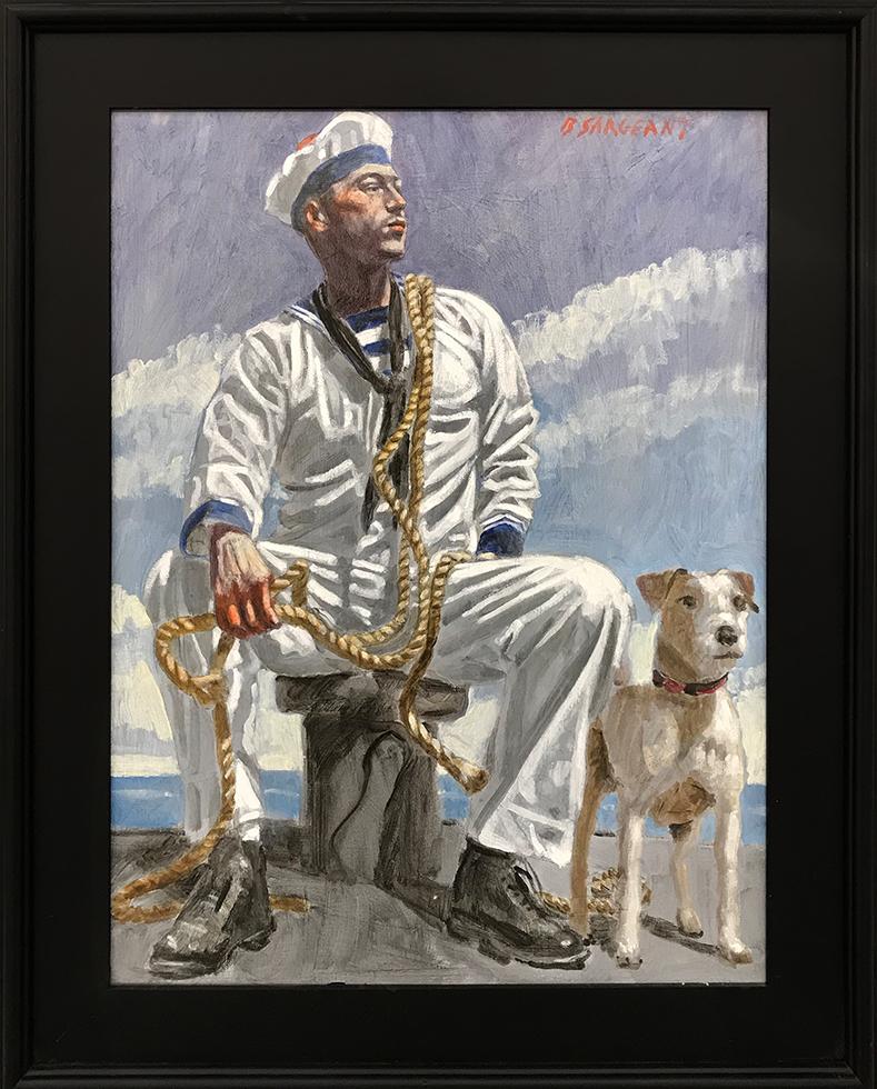 Mark Beard Figurative Painting - [Bruce Sargeant (1898-1938)] Seated Sailor with Dog