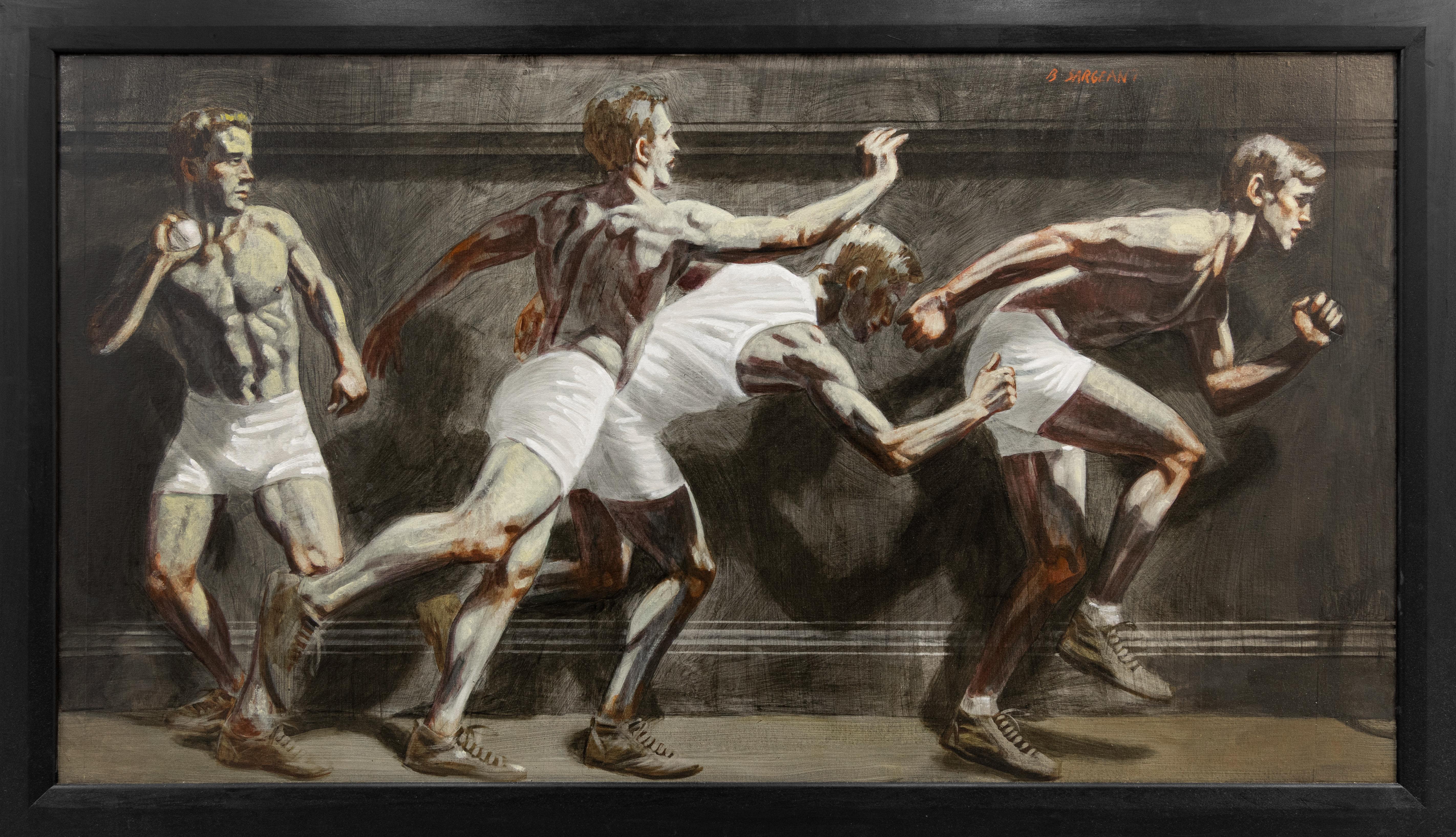 Mark Beard Figurative Painting - [Bruce Sargeant (1898-1938)] Three Athletes Running for the Ball