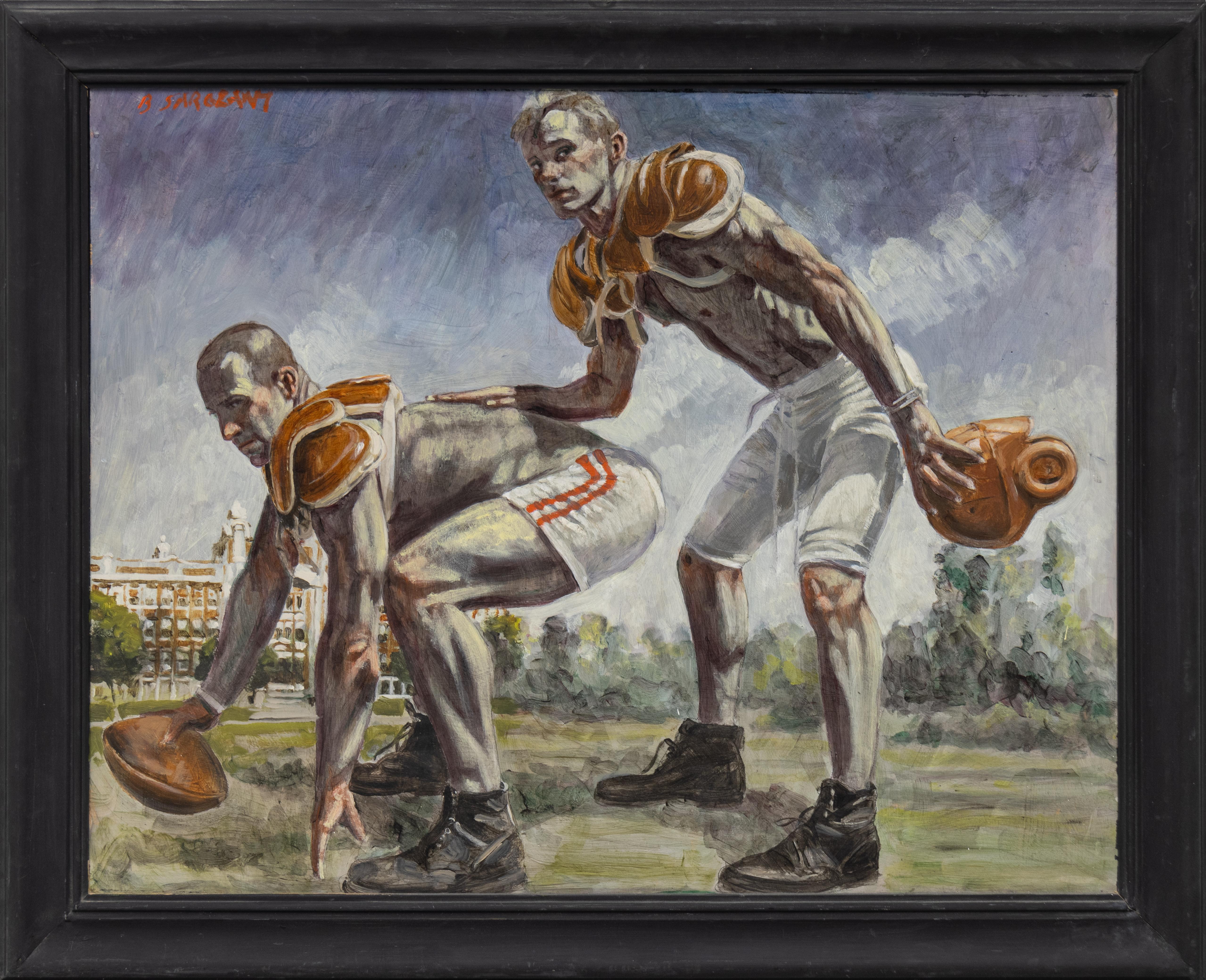 Figurative Painting di Mark Beard - [Bruce Sargeant (1898-1938)] Due ragazzi che giocano a football, Escursione in capanna