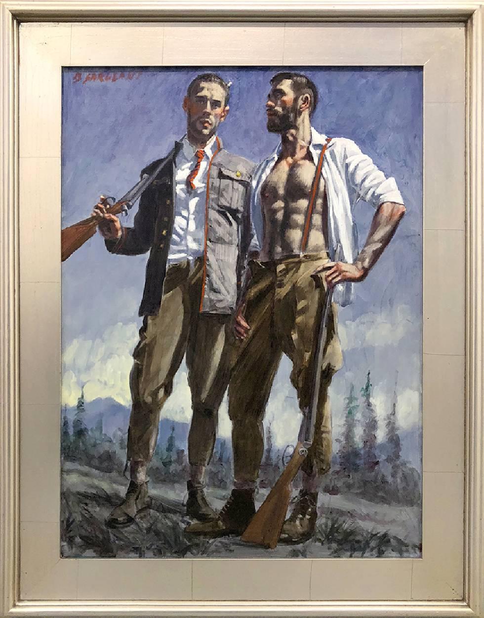 Mark Beard Figurative Painting - [Bruce Sargeant (1898-1938)] Two Hunters, One Wearing Suspenders