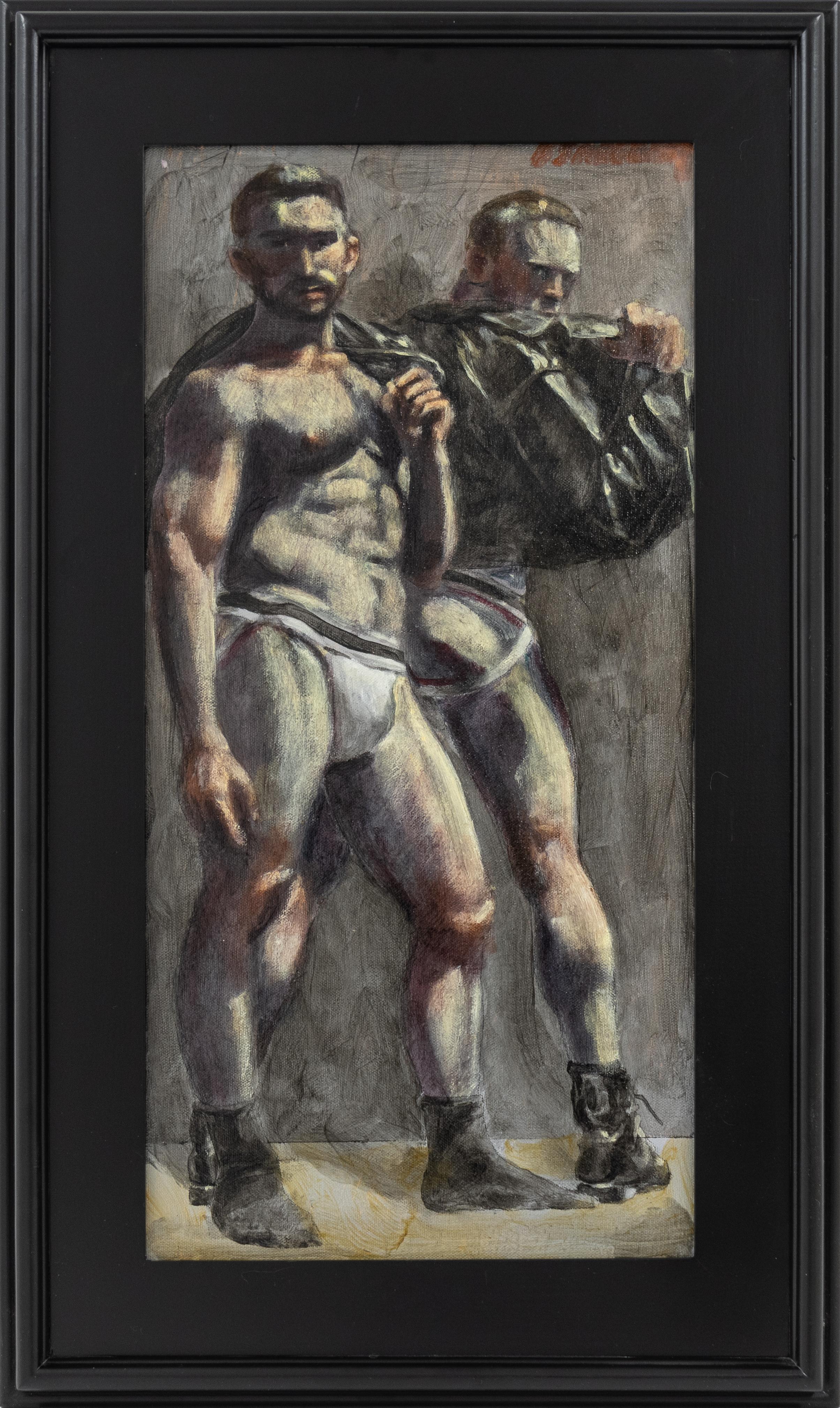 Nude Painting Mark Beard - [Bruce Sargeant (1898-1938)] Deux hommes en veste de cuir et en jockstraps