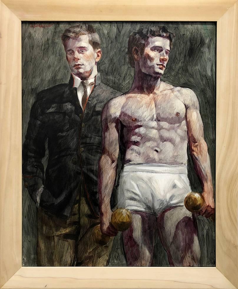 Mark Beard Figurative Painting - [Bruce Sargeant (1898-1938)] Two Men, One with Dumbbells