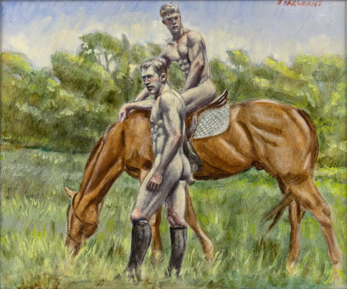 [Bruce Sargeant (1898-1938)] Two Men with Horse - Black Nude Painting by Mark Beard