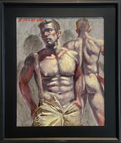 Charlie in Suspenders (Figurative Painting & Nude Study by Mark Beard) 