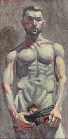 Christopher Undressing (Academic Male Figurative Painting by Mark Beard)
