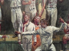 Fencers (Figurative Oil Painting by Mark Beard of Athletes in Sport, Framed)