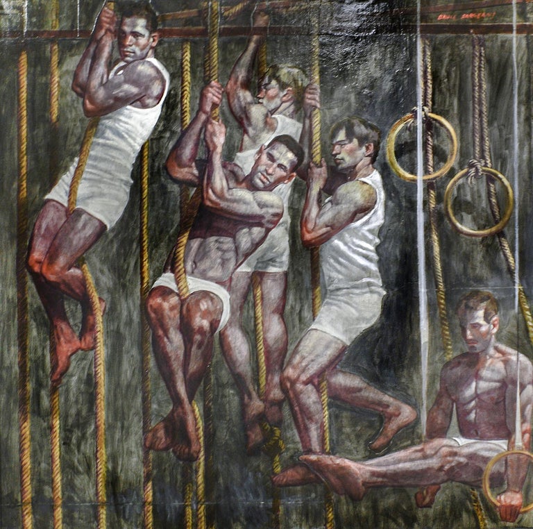 Large Academic style figurative painting of five male athletes 
Painted by Mark Beard aka 