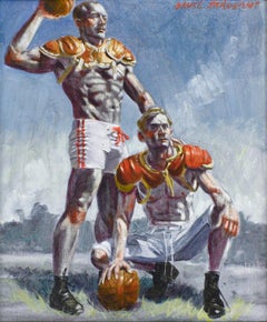 Football Players (Framed Academic Style Figurative Painting of Male Athletes) 