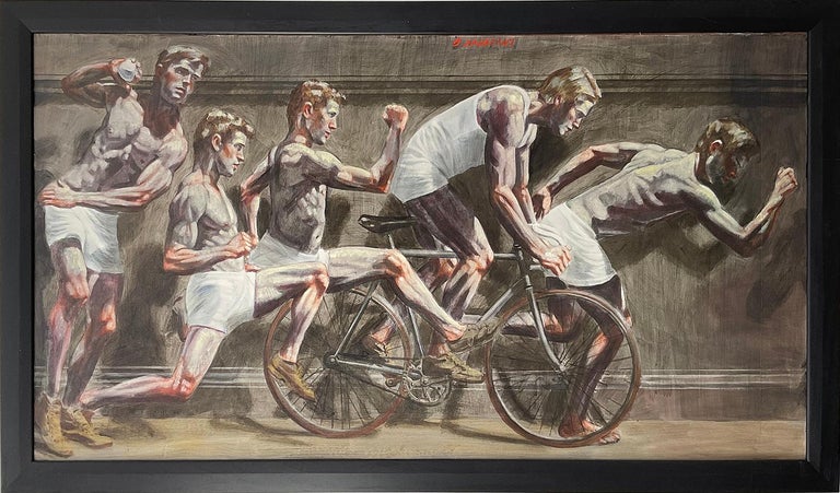 Frieze with Five Athletes (Mural of Young Men Running in Shorts by Mark Beard) For Sale 1