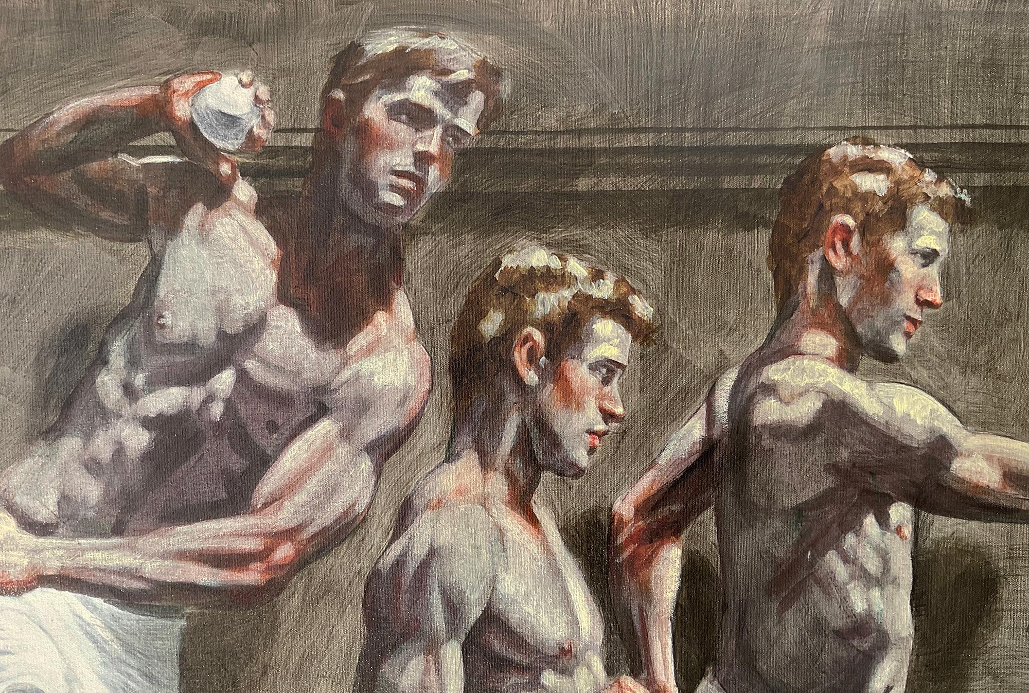 Frieze with Five Athletes (Mural of Young Men Running in Shorts by Mark Beard) 4