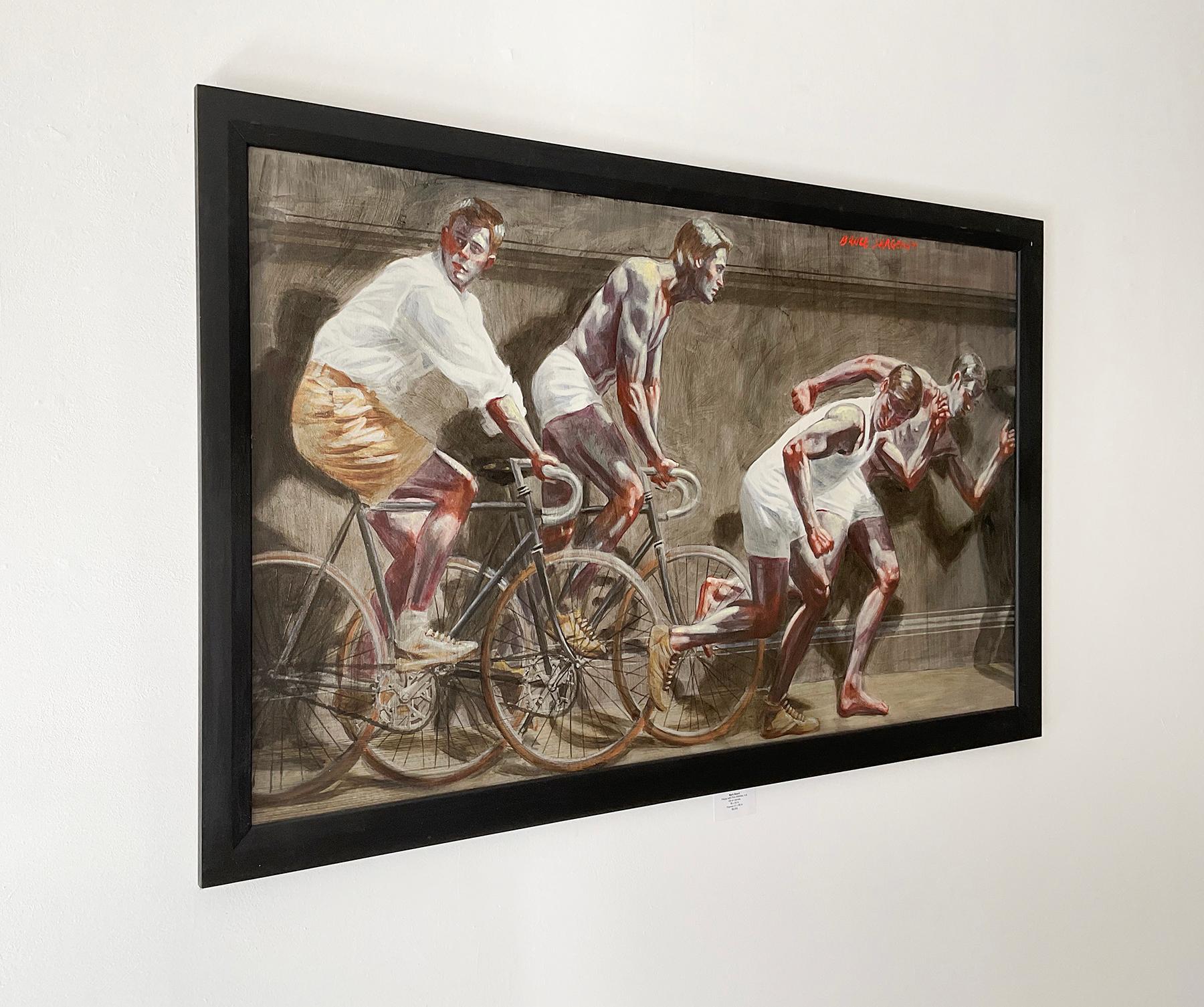 Frise avec deux athlètes sur vélos (peinture à l'huile de Bruce Sargeant de Mark Beard) en vente 2