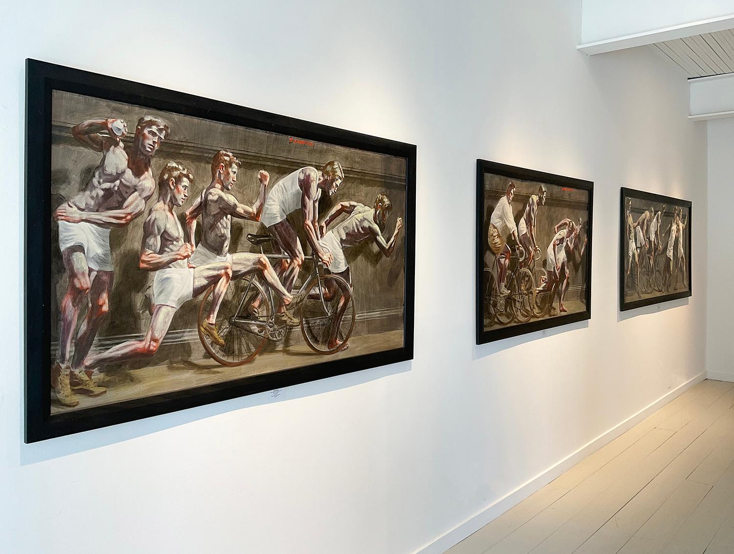 Frise avec deux athlètes sur vélos (peinture à l'huile de Bruce Sargeant de Mark Beard) en vente 7