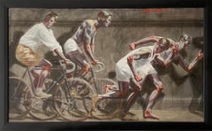 Frieze with Two Athletes on Bikes (Oil Painting by Mark Beard's Bruce Sargeant)