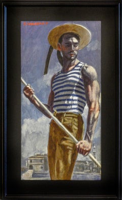 Gondolier (peinture figurative de style académique de Mark Beard en tant que Bruce Sargeant) 