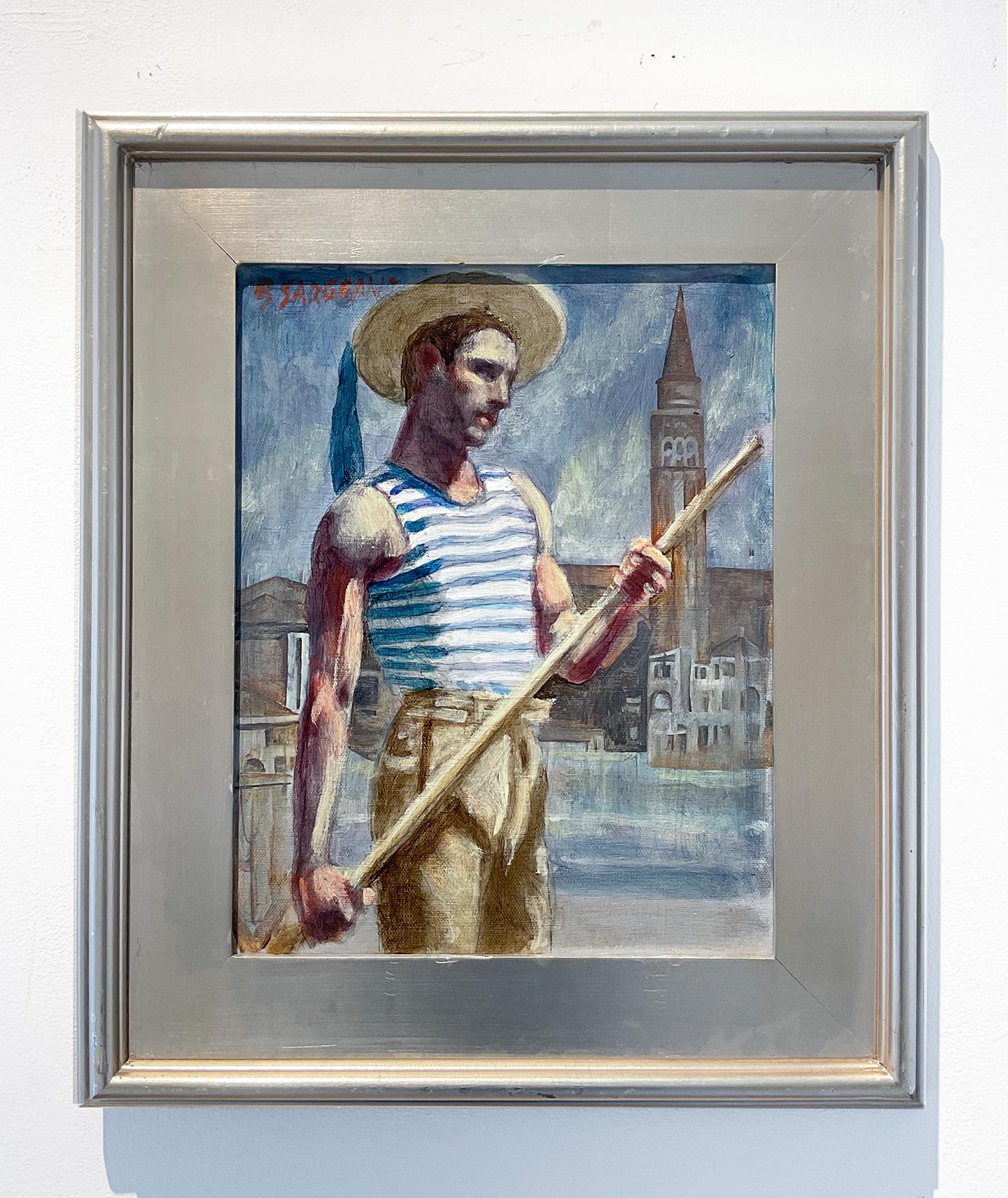 Gondolier (peinture figurative d'un homme à Venise par Mark Beard, Bruce Sargeant) en vente 1