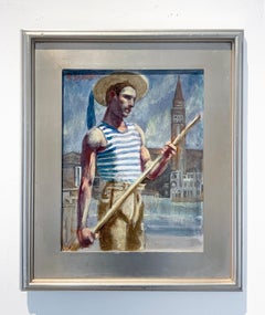 Gondolier (Figurative Painting of Man in Venice by Mark Beard, Bruce Sargeant)