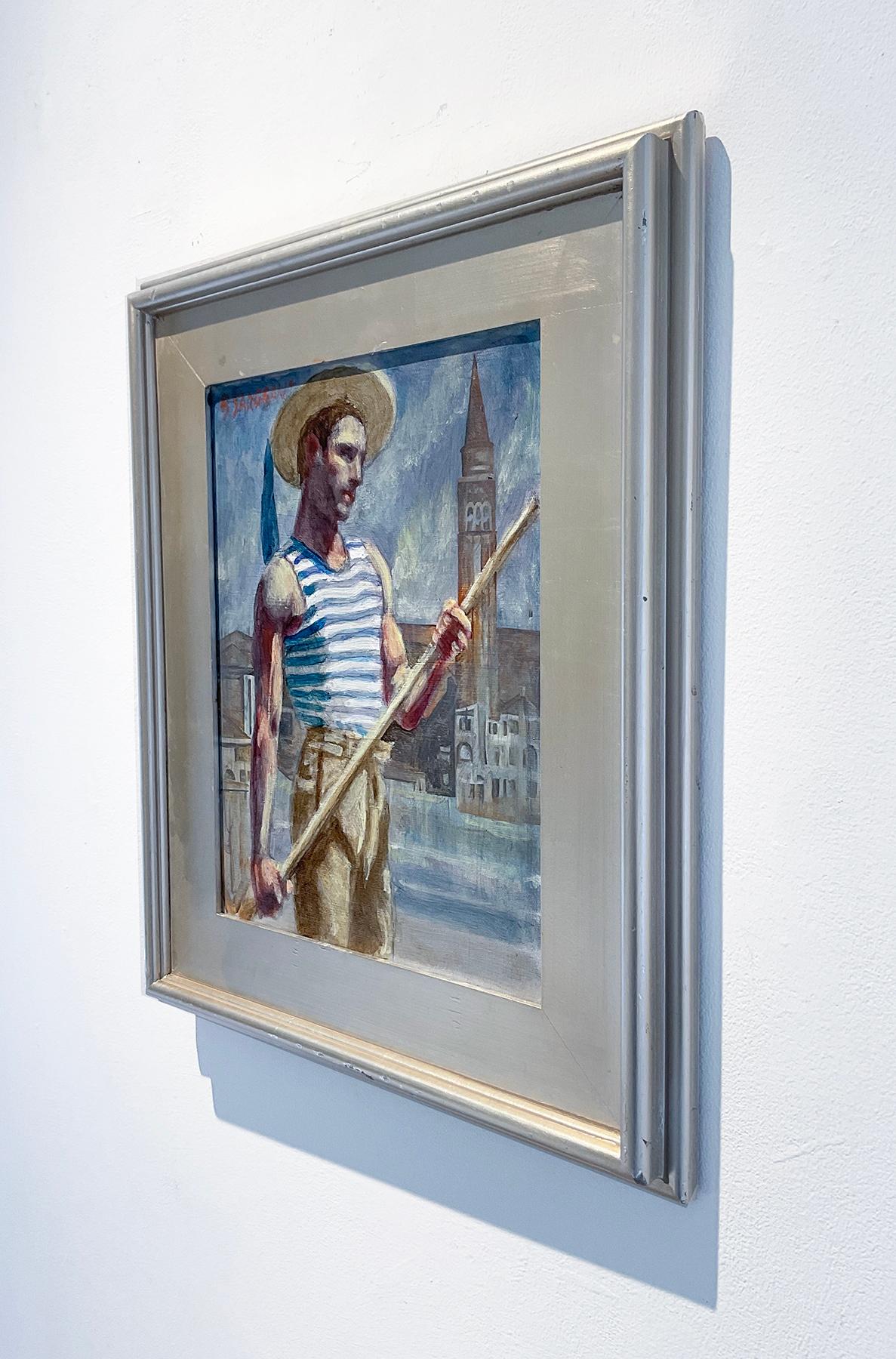 Gondolier (peinture figurative d'un homme à Venise par Mark Beard, Bruce Sargeant) en vente 2